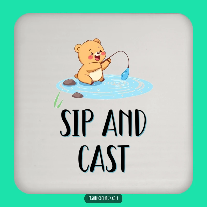 Funny Bear Cub Coaster: Protect Surfaces with Fishing Charm