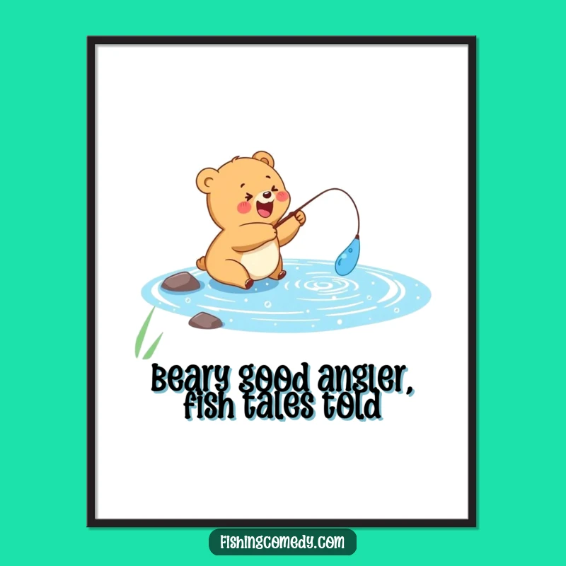 Free Printable Wall Art: Relaxing Bear Cub Fishing, Humorous Downloadable Decor